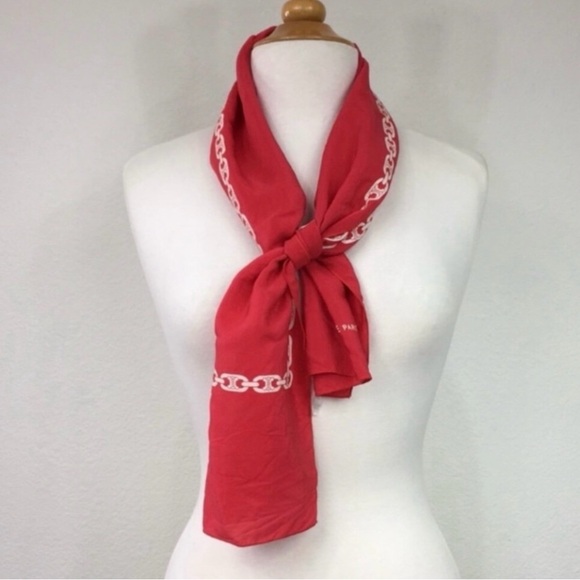 Authentic Vintage Celine Red 100% Silk Chainlink Luxury Scarf Made in Italy - Picture 1 of 5